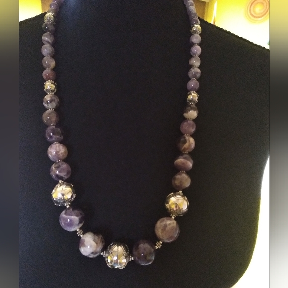 ❤️🎁 925 S/S Chevron Amethyst Graduated 28" Necklace Genuine & Beautiful! 😯 - Picture 2 of 15
